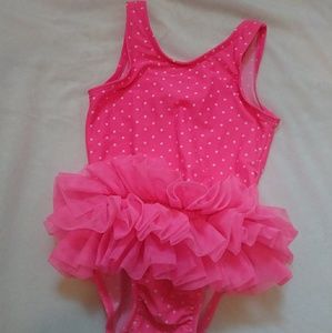 Hotpink polkadot bathing suit 2t